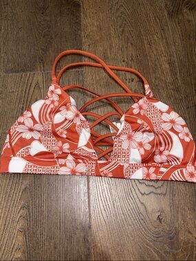 Victoria Sport Orange Floral Crisscross Bralette Bikini Top Medium